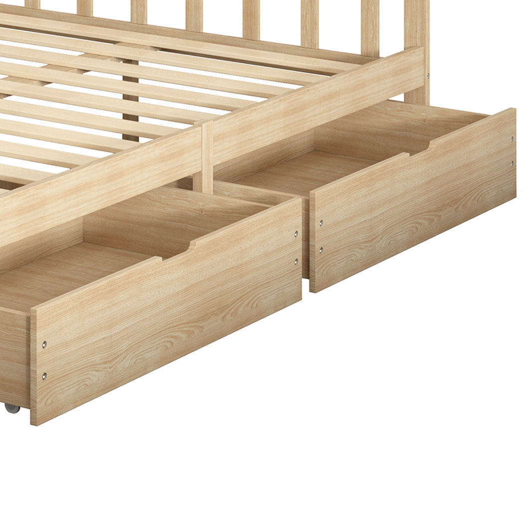 York Set of 2 Bed Frame Storage Drawers Wooden Timber Trundle For Bed Frame Base - Natural