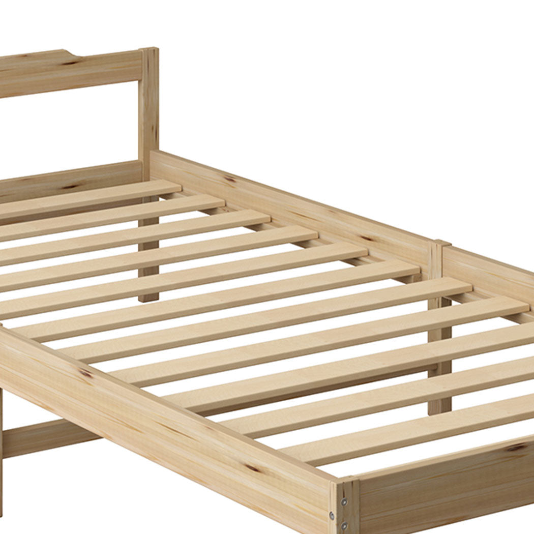 Ashley Wooden Bed Frame Base Solid Timber Pine Wood Natural no Drawers - Single