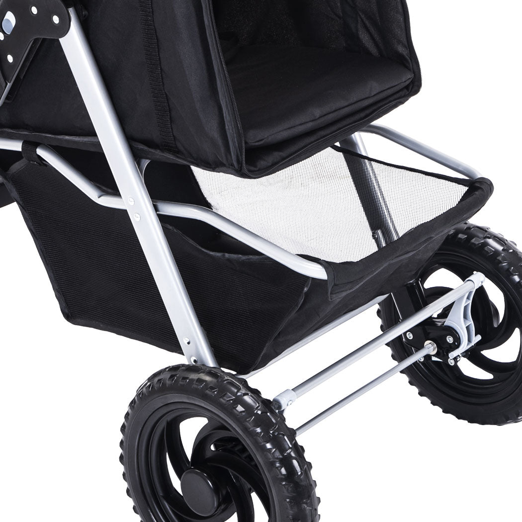 Pet Stroller Pram Dog Carrier Trailer Strollers 3 Wheels Foldable Large - Black Large