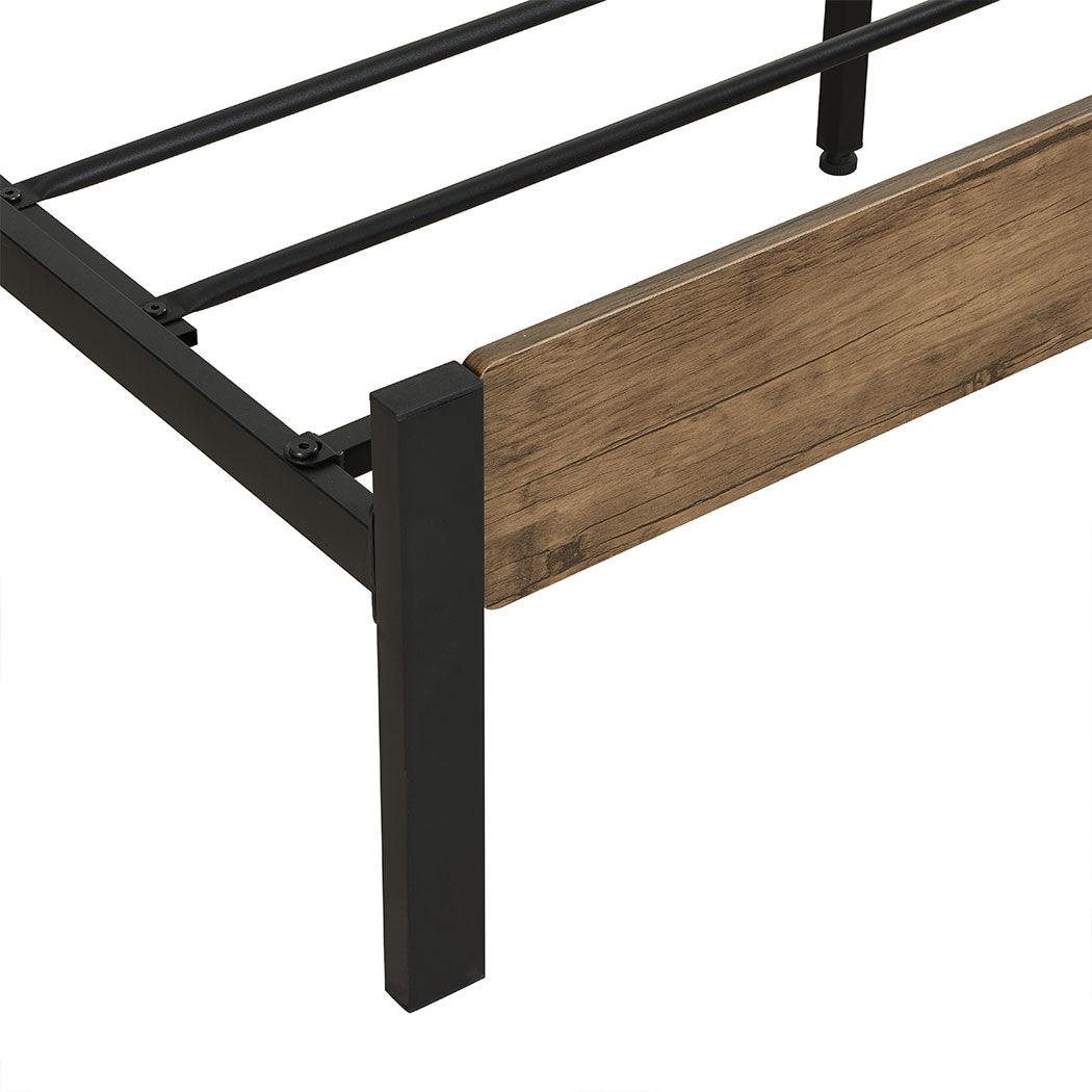 Ruden Metal Bed Frame Base Platform Wooden Headboard - Brown King