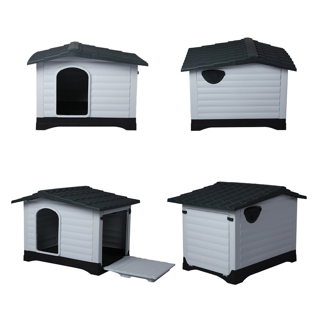 Dog Kennel Outdoor Indoor Pet Plastic Garden Large House Weatherproof Grey Large