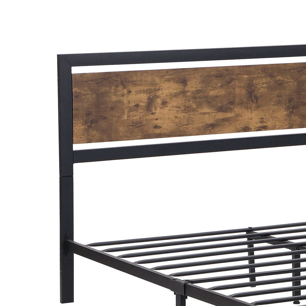 Ruth Metal Bed Frame Platform Wooden with 4 Drawers Rustic - Black & Wood Queen