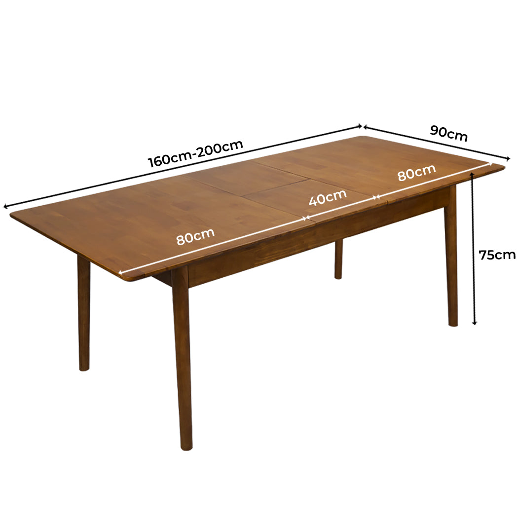 Dining Table 1.6-2M Extendable Rubber Wood Frame Rectangle 8-10 Seater