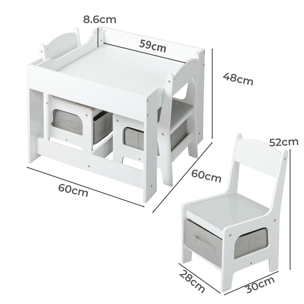 Poppy 3-Piece Kids Table & Chairs Set - White & Grey