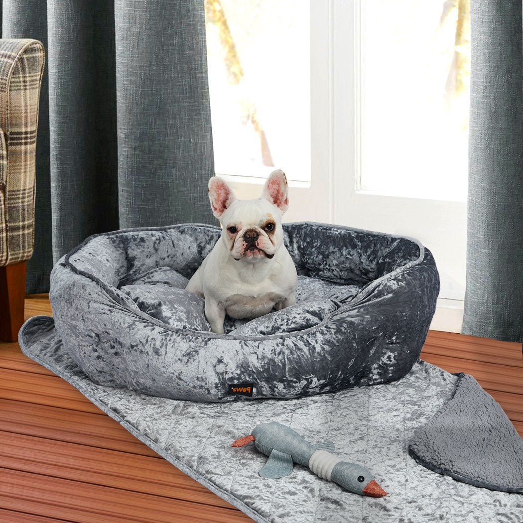 LARGE Dog Beds Pet Set Quilted Blanket - Grey