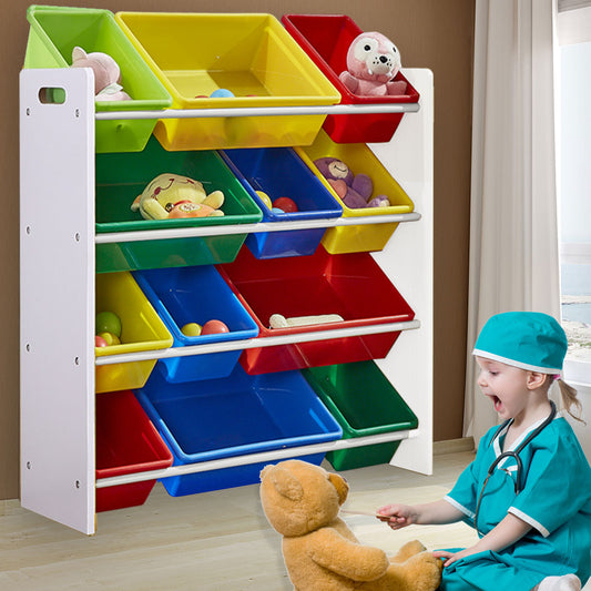 12 Bins Kids Toy Box Bookshelf Organiser Display Shelf Storage Rack Drawer