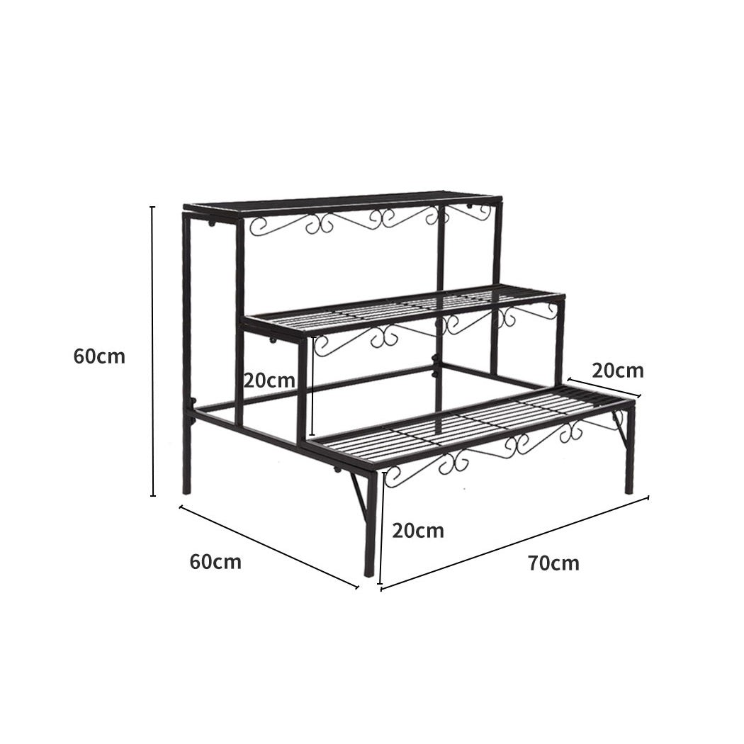 Levede Plant Stand 3 Tier Rectangle Metal Flower Pot Planter Corner Shelf Black