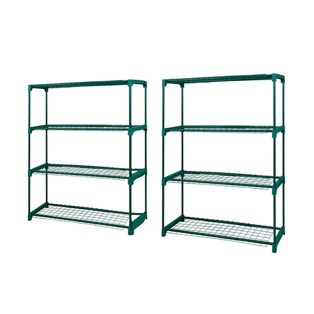 Set of 2 4 Tier Plant Shelve Garden Greenhouse Steel Storage Shelving Frame Stand Rack