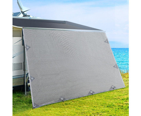 Caravan Privacy Screen Roll Out Awning 4.9x1.95M End Wall Side Sun Shade Grey