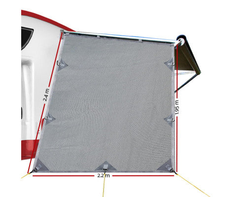 Caravan Privacy Screen Roll Out Awning 1.95 x 2.2M Sun Shade End Wall Side Grey