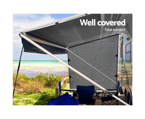 Caravan Privacy Screen Roll Out Awning 1.95 x 2.2M Sun Shade End Wall Side Grey