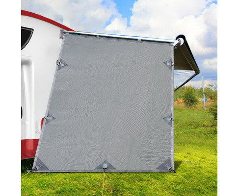 Caravan Privacy Screen Roll Out Awning 1.95 x 2.2M Sun Shade End Wall Side Grey