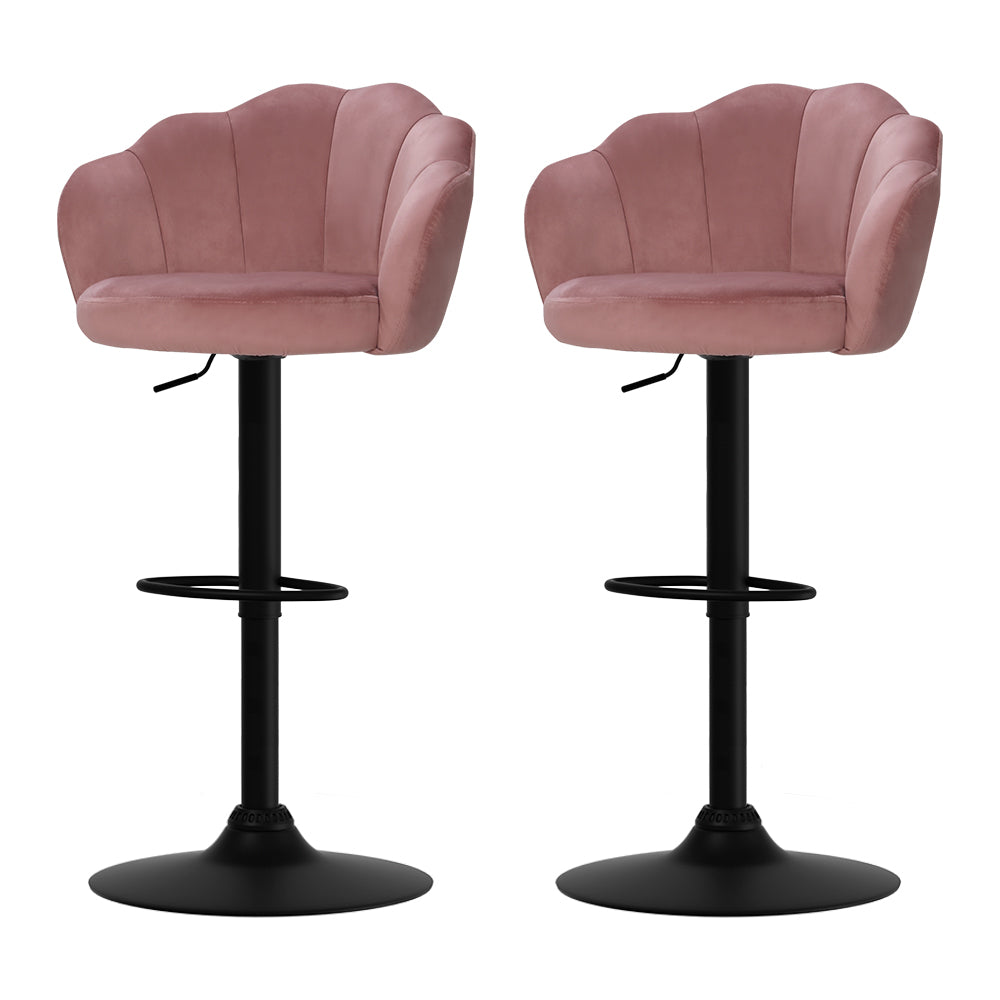 Set of 2 Naples Bar Stools Kitchen Stool Swivel Chair Gas Lift Velvet Chairs - Pink