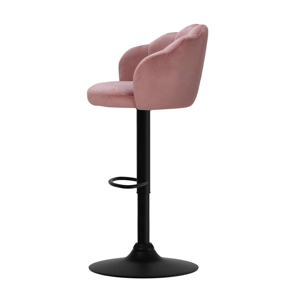 Set of 2 Naples Bar Stools Kitchen Stool Swivel Chair Gas Lift Velvet Chairs - Pink