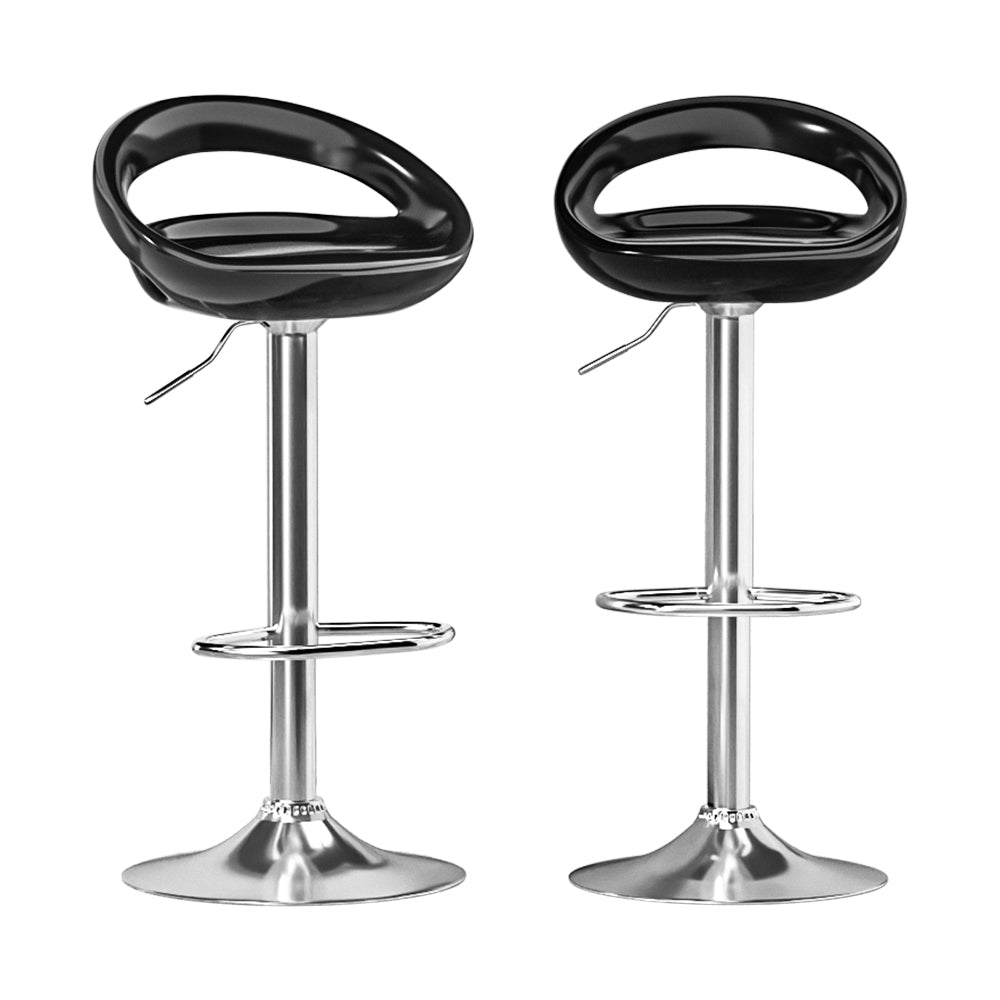 Set of 2 Lyon Bar Stools Kitchen Swivel Gas Lift Stool Leather Dining Chairs - Black