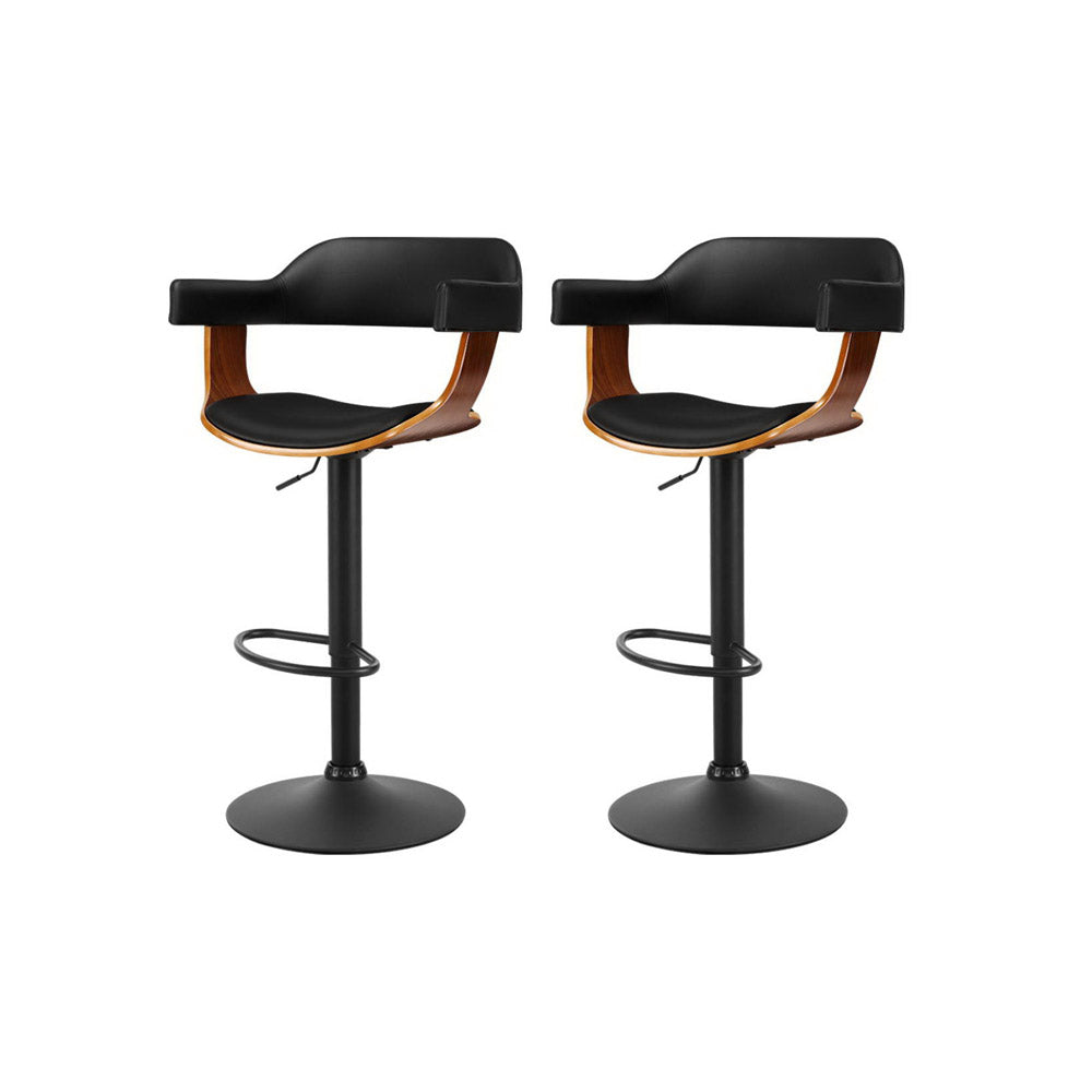 Set of 2 Eindhoven Bar Stool Curved Gas Lift PU Leather - Black