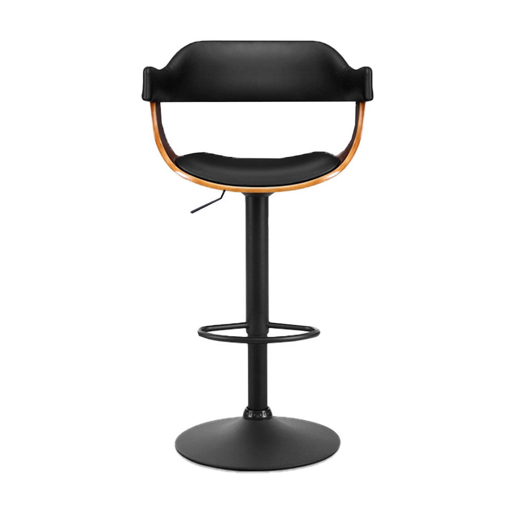 Set of 2 Eindhoven Bar Stool Curved Gas Lift PU Leather - Black