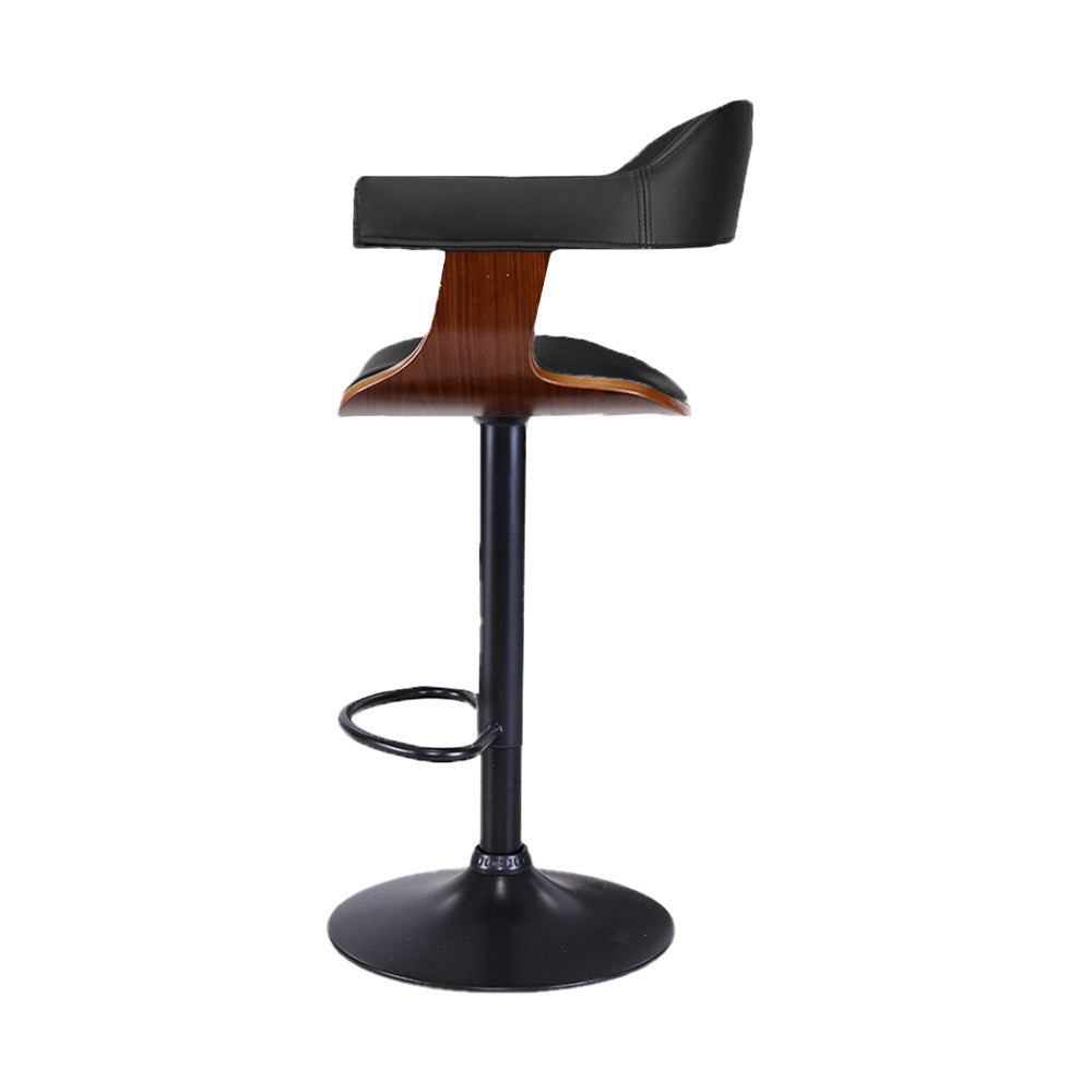 Set of 2 Eindhoven Bar Stool Curved Gas Lift PU Leather - Black