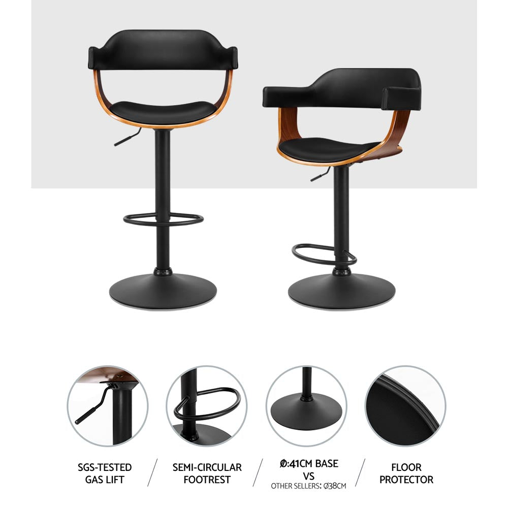 Set of 2 Eindhoven Bar Stool Curved Gas Lift PU Leather - Black