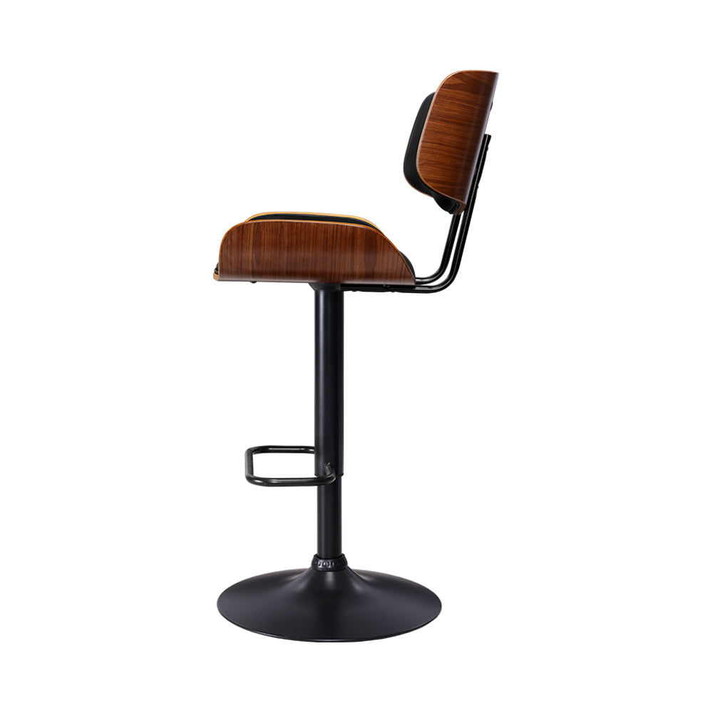 Set of 2 Ancona Bar Stool Gas Lift Wooden PU Leather - Black