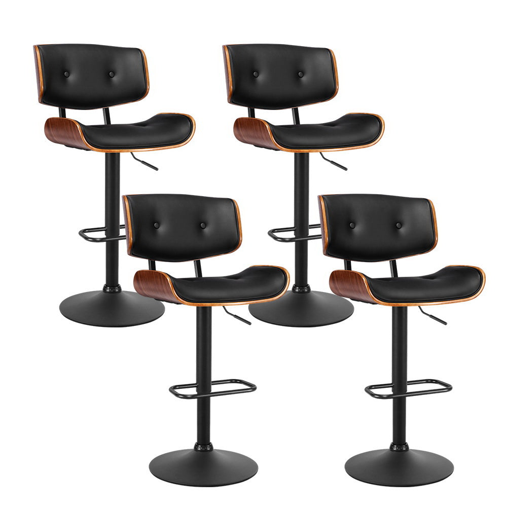 Set of 4 Ancona Kitchen Bar Stools Gas Lift Stool Chairs Swivel Barstool Leather - Black