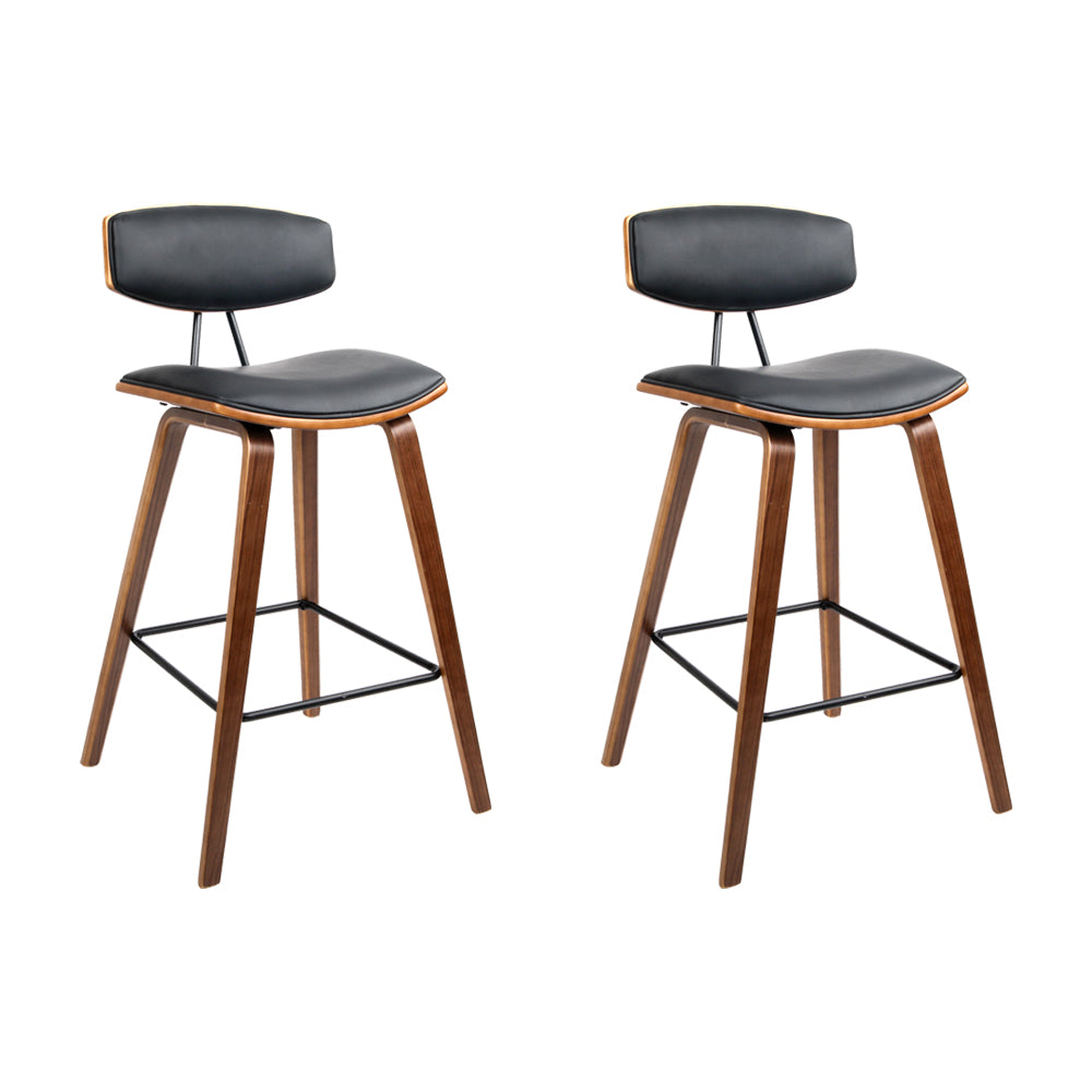 Set of 2 Cosenza PU Leather Circular Footrest Bar Stools - Black