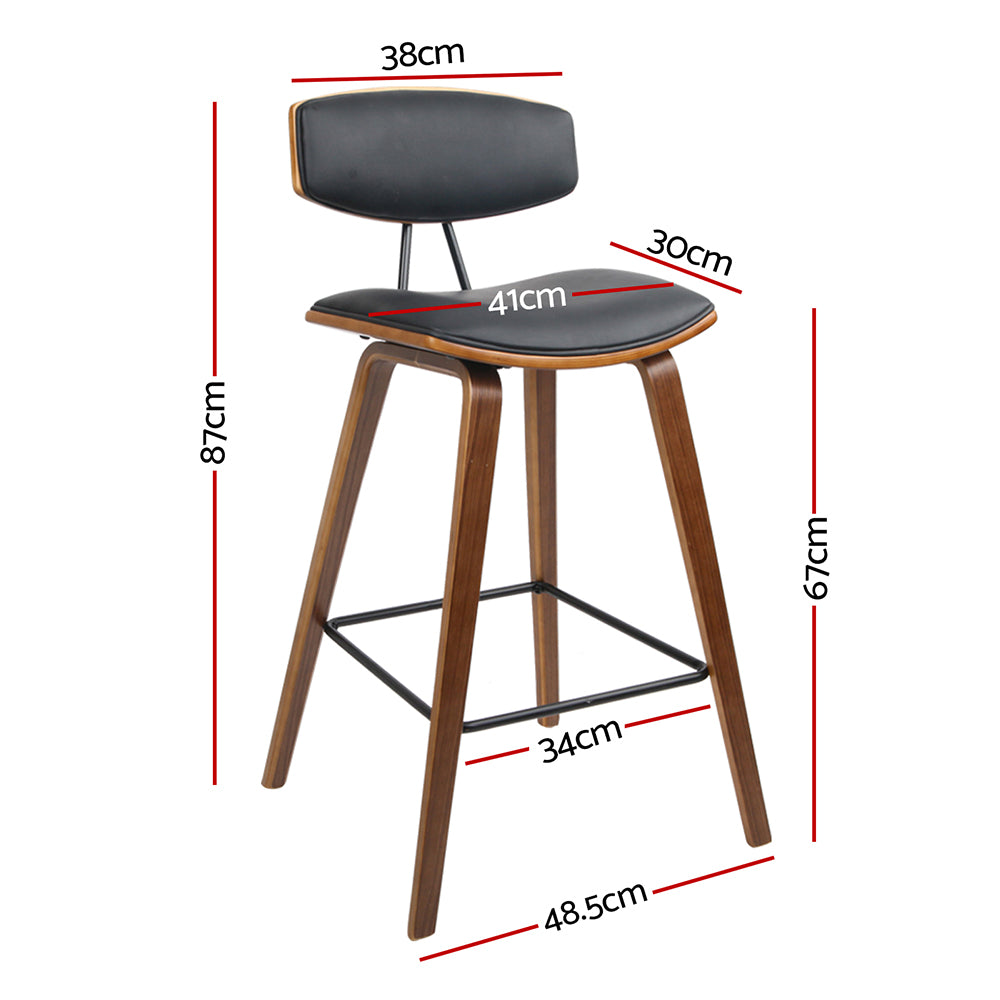 Set of 2 Cosenza PU Leather Circular Footrest Bar Stools - Black