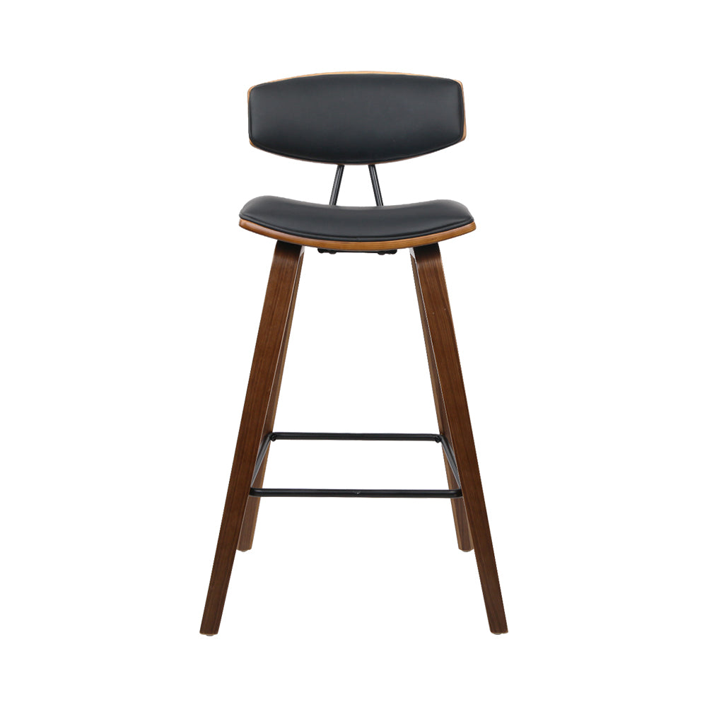 Set of 2 Cosenza PU Leather Circular Footrest Bar Stools - Black