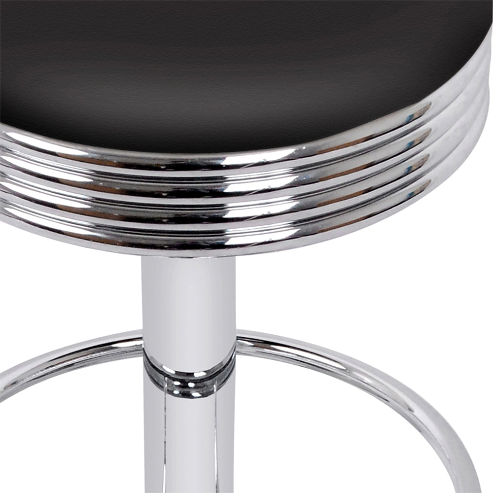 Set of 4 Kozani PU Leather Backless Bar Stools - Black & Chrome