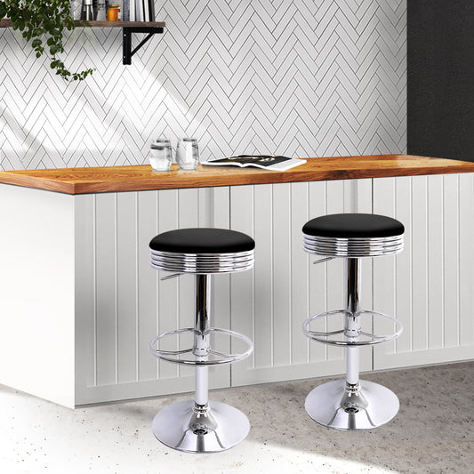 Set of 4 Kozani PU Leather Backless Bar Stools - Black & Chrome