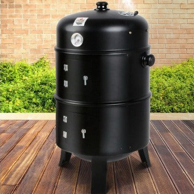 3-in-1 Charcoal BBQ Smoker - Black
