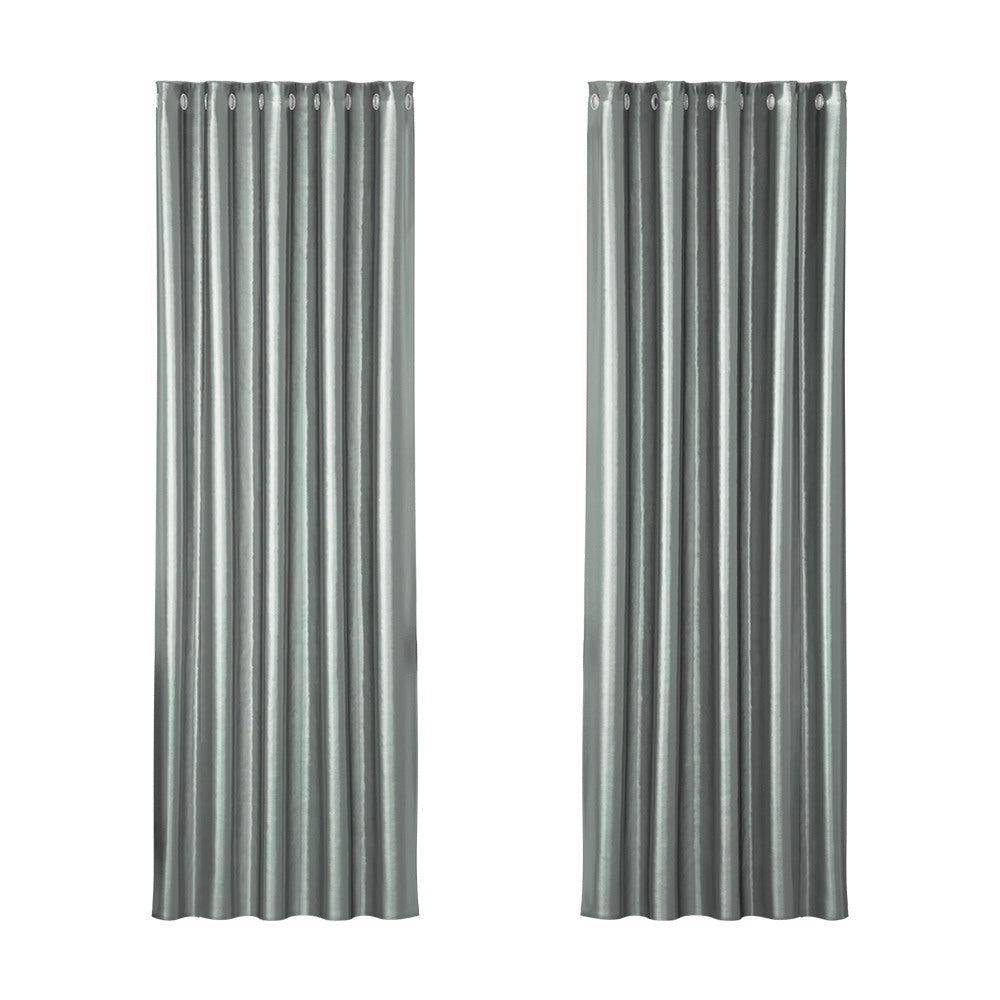 Set of 2 Blockout Curtains Blackout Window Curtain Eyelet 180x213cm Grey Shine