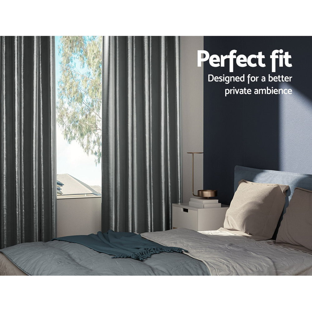 Set of 2 Blockout Curtains Blackout Window Curtain Eyelet 180x213cm Grey Shine