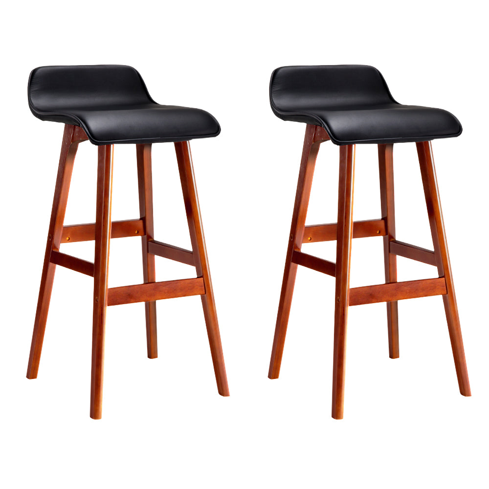 Set of 2 Geleen PU Leather Wood Wave Style Bar Stool - Black