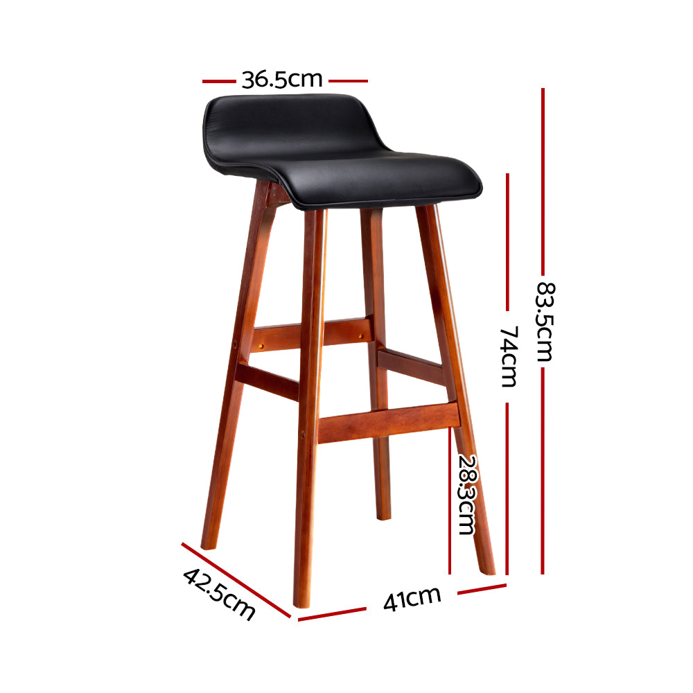 Set of 2 Geleen PU Leather Wood Wave Style Bar Stool - Black