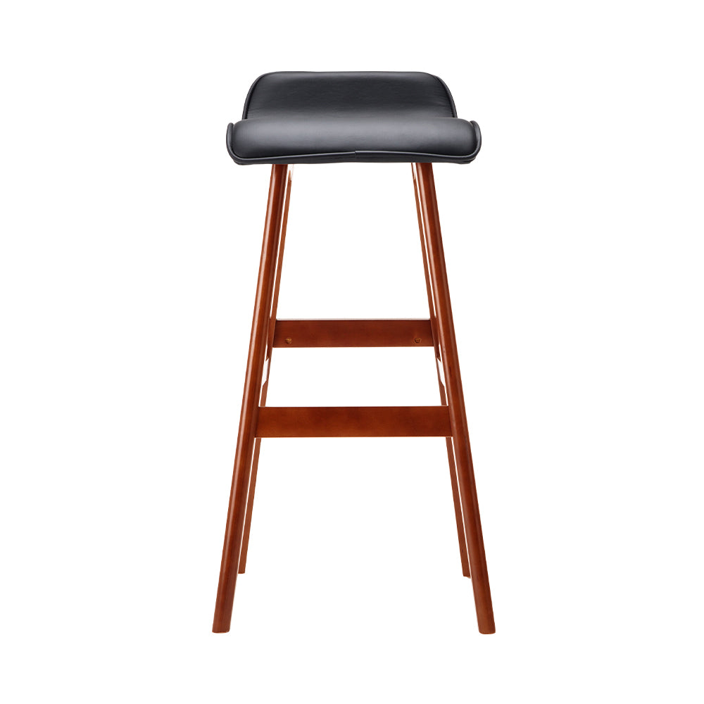 Set of 2 Geleen PU Leather Wood Wave Style Bar Stool - Black