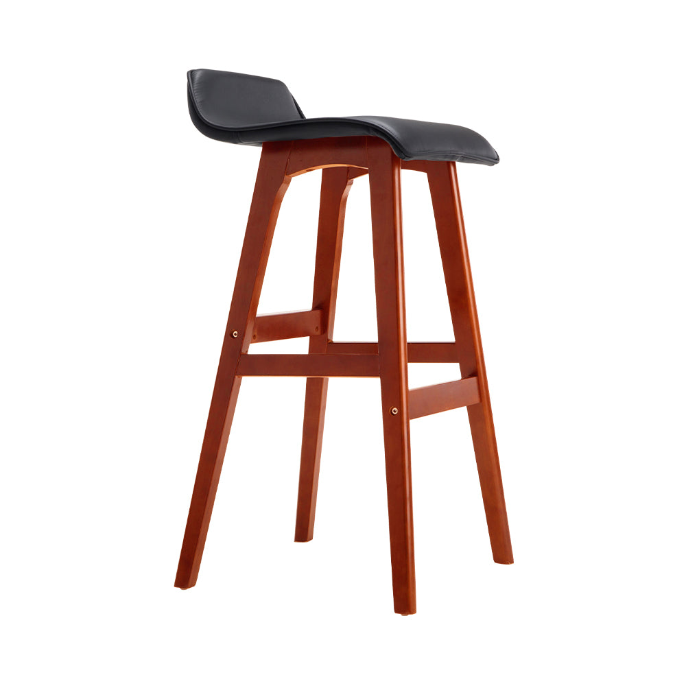 Set of 2 Geleen PU Leather Wood Wave Style Bar Stool - Black