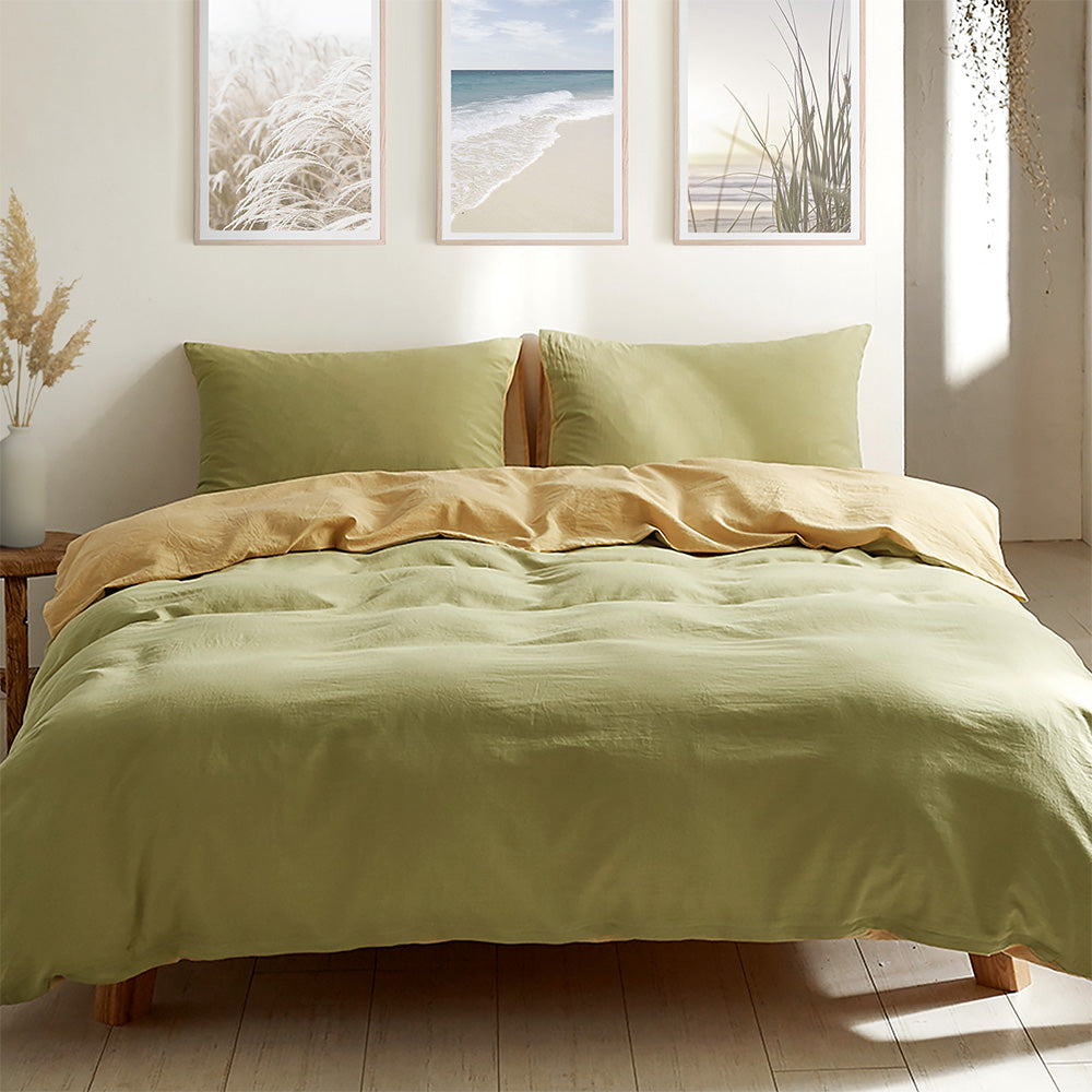 DOUBLE Washed Cotton Quilt Set - Yellow Lime