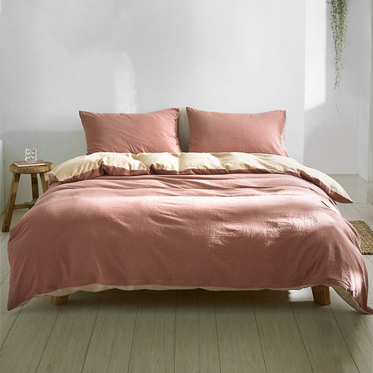 SINGLE 2-Piece Quilt Cover Set Cotton Duvet - Light Pink