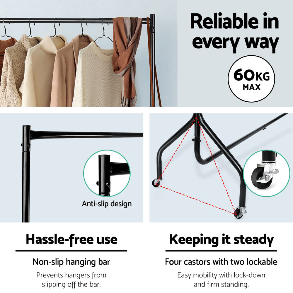 Buy House of Quirk Single Rail Bamboo Garment Rack with 8 Side Hook Tree Stand  Coat Hanger and Four Stable Leveling Feet for Jacket, Umbrella, Clothes,  Hats, Scarf, and Handbags Online at