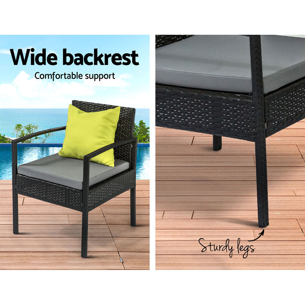 Dover 4-Seater Lounge Setting Garden Patio Wicker Cover Table Chairs 4-Piece Outdoor Furniture with Storage Cover - Black