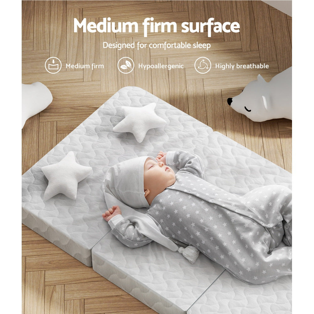 Aubrey 8cm Foldable Mattress Portacot Foam Mattresses Travel Cot Baby Bamboo Cover - Cot