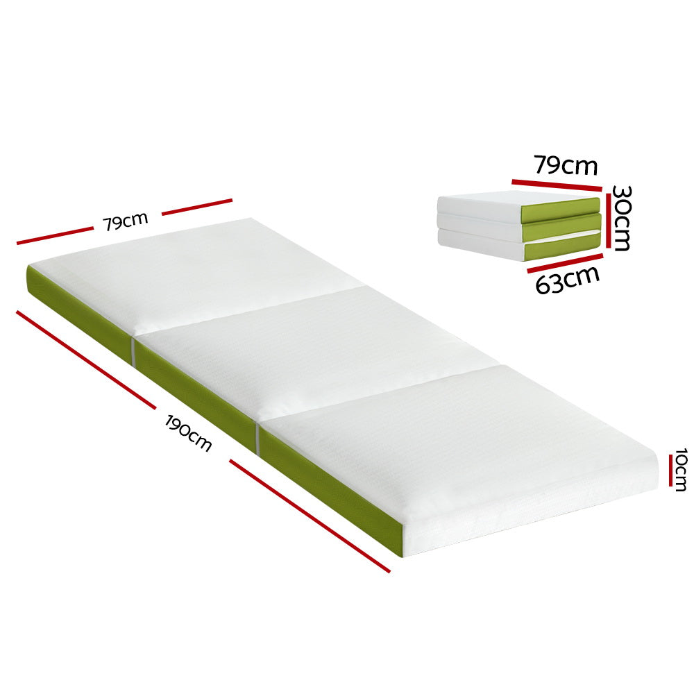 Natalie 10cm Foldable Mattress Folding Bed Mat Camping Trifold Single Green - Single