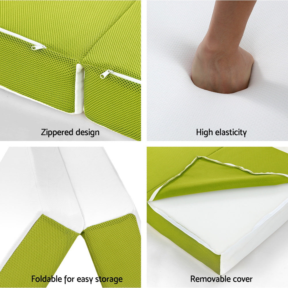 Natalie 10cm Foldable Mattress Folding Bed Mat Camping Trifold Single Green - Single