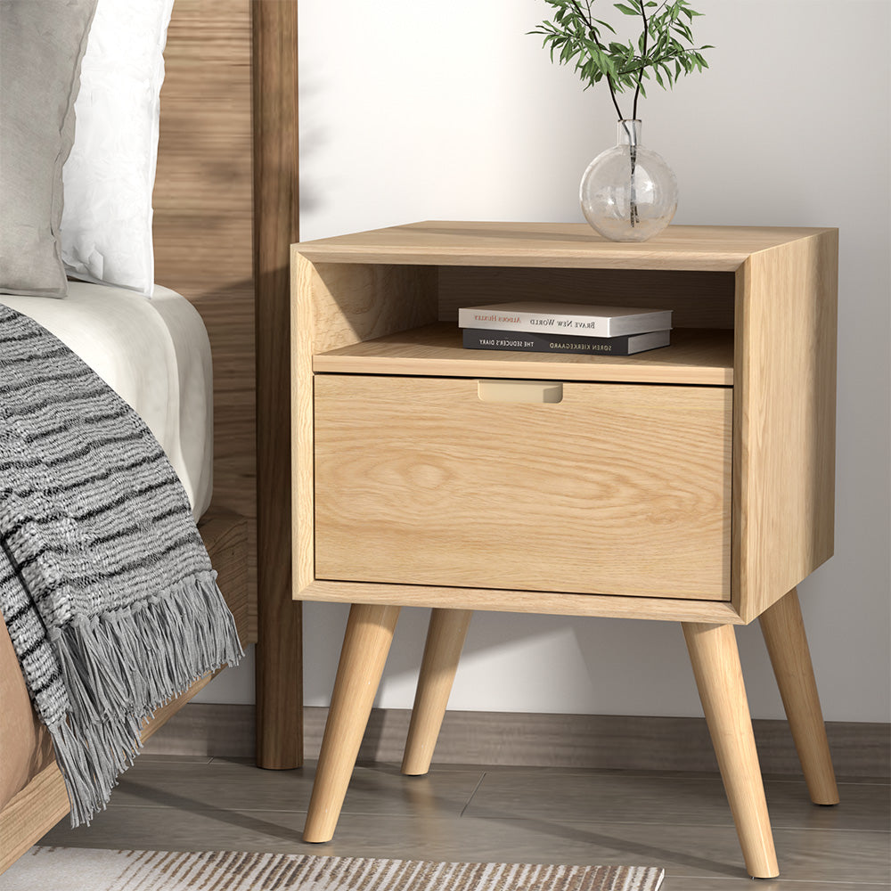 Delta Wooden Bedside Tables Side End Table Shelf Nightstand Bedroom Storage - Wood