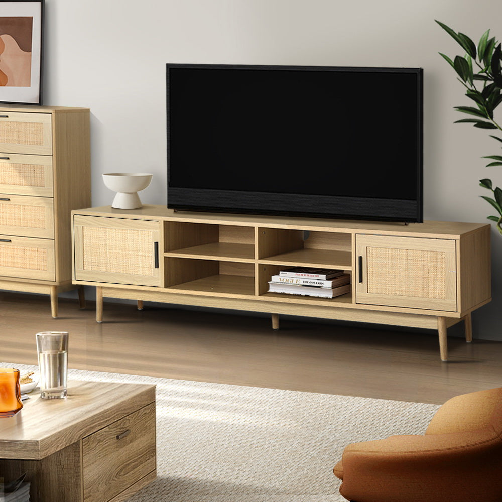 Solid Wood TV Unit with Storage, 180cm Wide