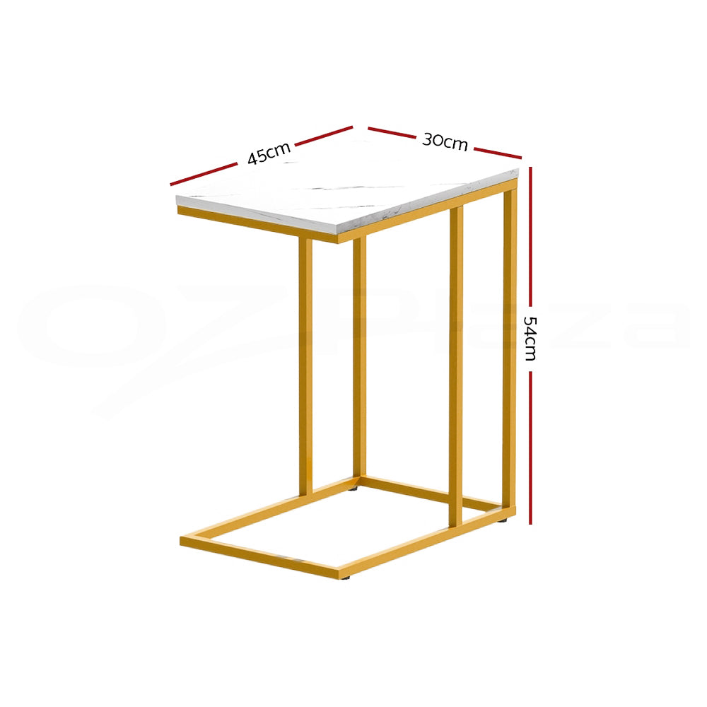 Isigonus Side End Table Marble Effect - White