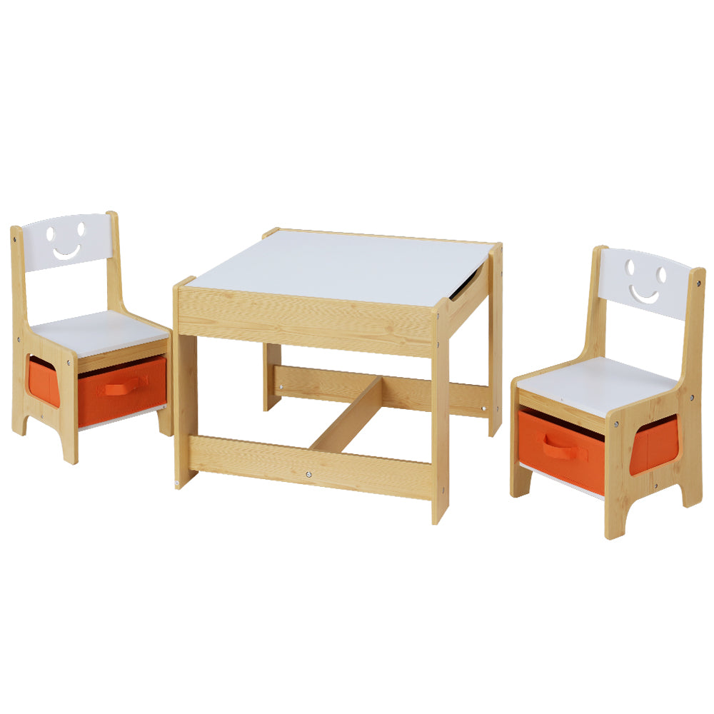 Pheby 3-Piece Kids Table & Chairs Set Activity Chalkboard Toys Storage Box Desk - White & Wood