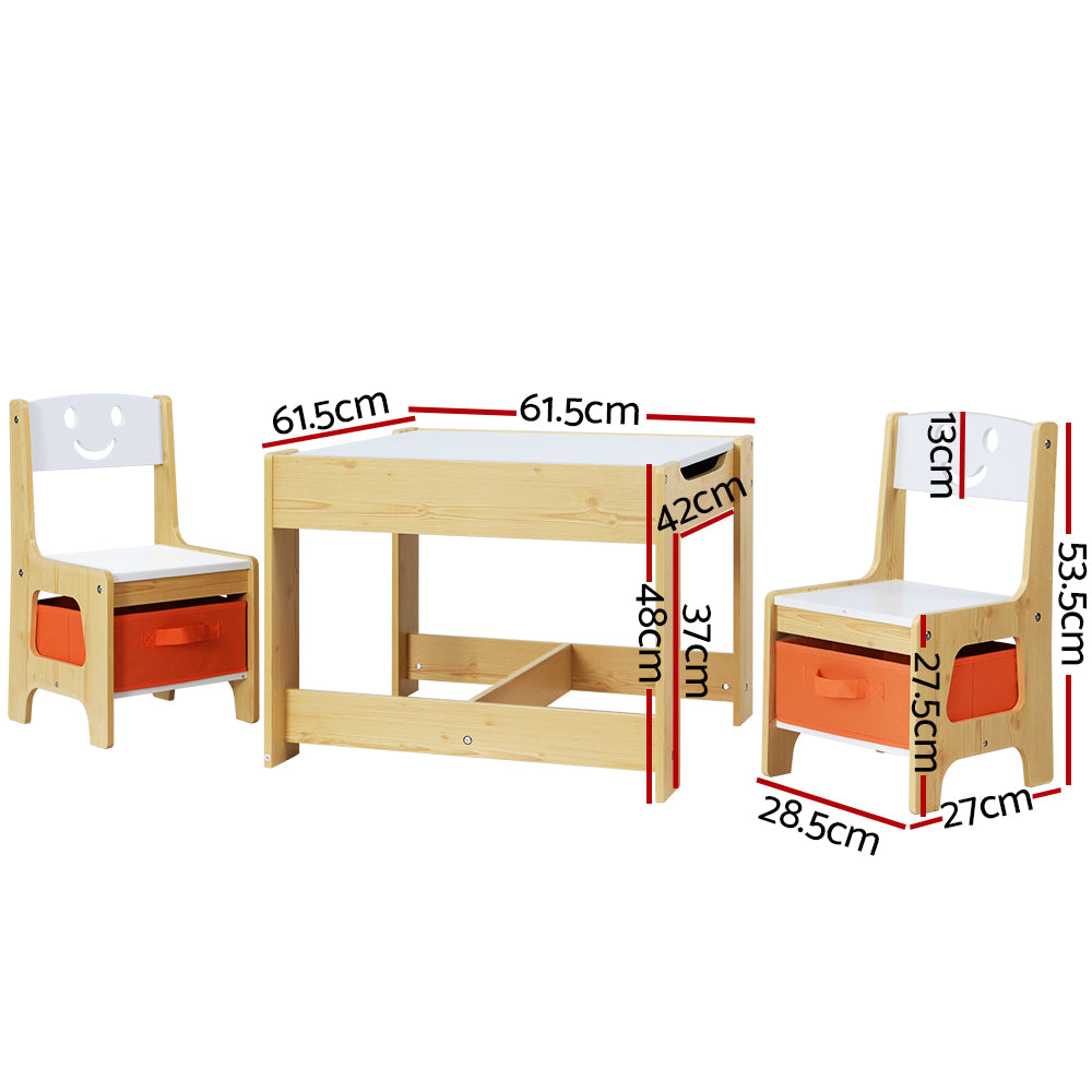 Pheby 3-Piece Kids Table & Chairs Set Activity Chalkboard Toys Storage Box Desk - White & Wood