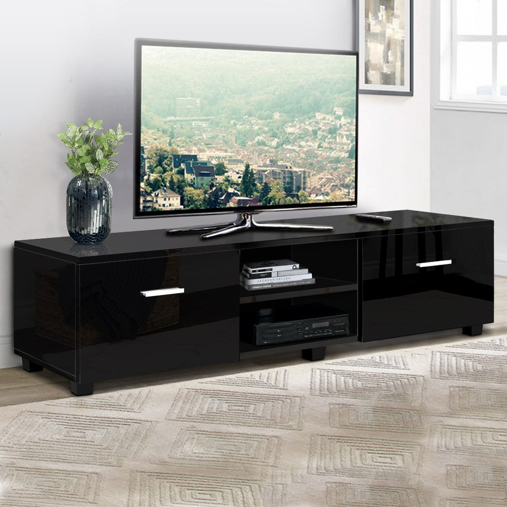 140cm High Gloss TV Cabinet Entertainment Unit Storage Shelf Black ...